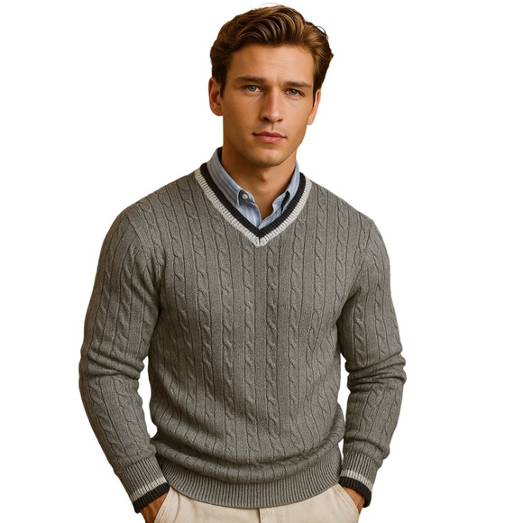 Denver Hayes Other - Denver Hayes Gray Cable Knit Sweater V-Neckline Preppy Academia Old Money XL